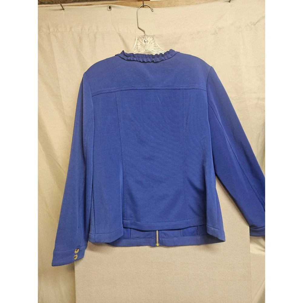 Midnight Velvet Womens Royal Blue Ruffle Trim Zip Front Jacket Size 16 NWT